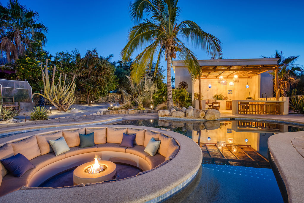 Courtyard illuminated at night